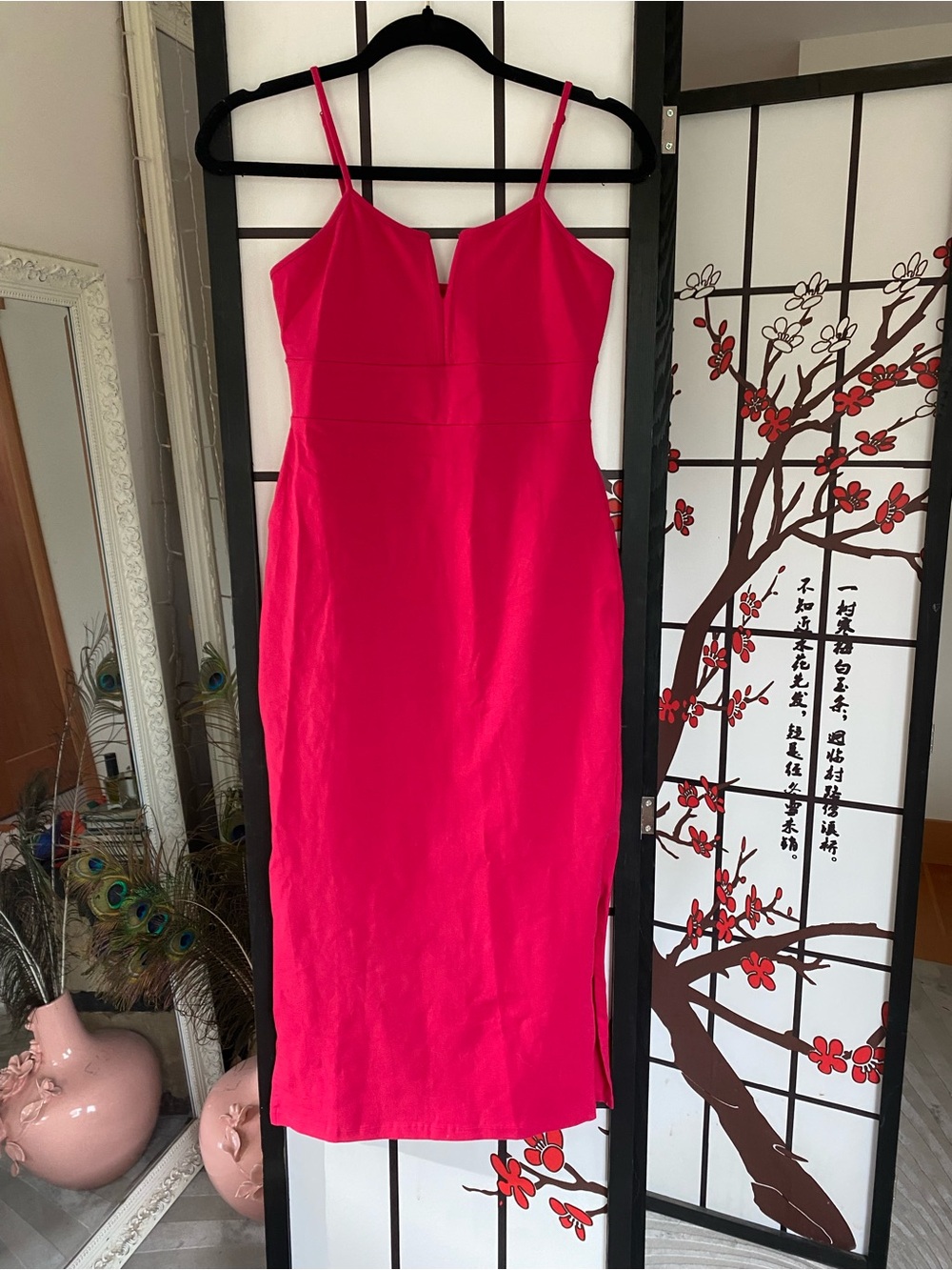 Manners London Fuchsia Barbiecore Spaghetti-Strap Bodycon Midi Dress